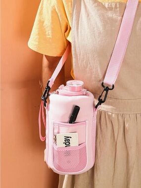 Pretty Pink Crossbody Water Bottle Bag with Front Pocket
